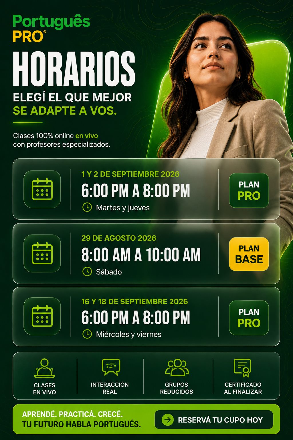 Horarios disponibles de Portugués Pro